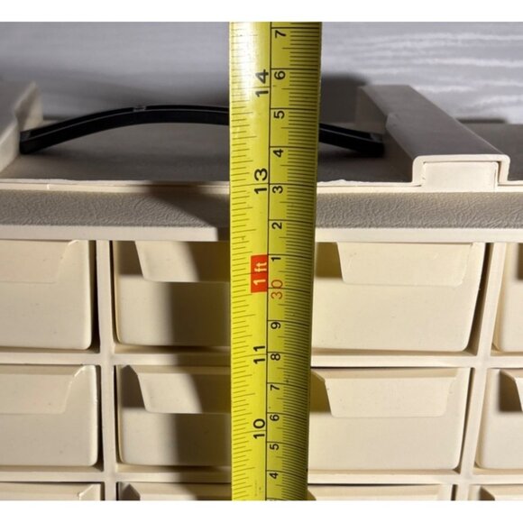 Vtg 24 Drawer Plastic Storage Organizer 2 Large Bottom Drawers Beige Multi Use - Picture 9 of 14